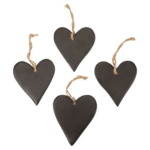 Hengende dekorasjon skiferhjerte dekorative hjerter sort 10,5cm 4stk