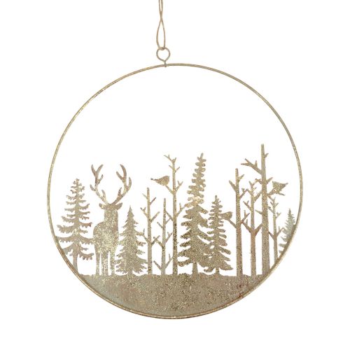 gjenstander Dekorativ ring metall skoghjort dekorasjon vintage gull Ø22,5cm