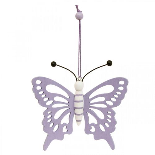 gjenstander Deco oppheng sommerfugler tre lilla/hvit 12×11cm 4stk