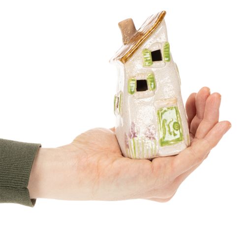 gjenstander Rustikk keramikkhus med lyssterk LED-belysning, ideelt som stemningsfull borddekorasjon, 15 cm, 2 stk.