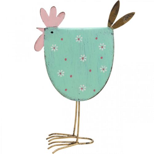 Floristik24 Dekorativ hane metalldekor påske Turkis, Gylden H18,5cm