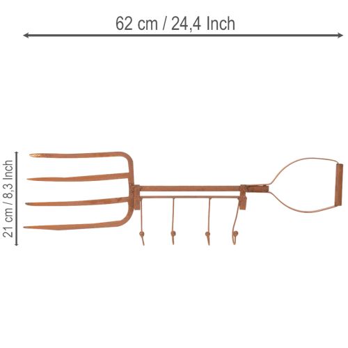 Rusten metallkrokskinne, dekorativ høygaffel, hagedekorasjon, 4 kroker, 62 cm | Floristik24.no