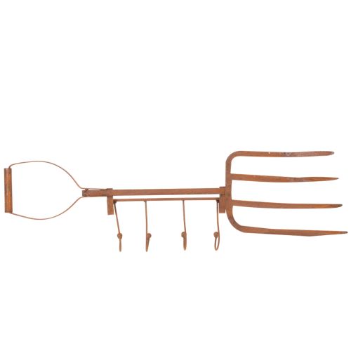 Rusten metallkrokskinne, dekorativ høygaffel, hagedekorasjon, 4 kroker, 62 cm | Floristik24.no