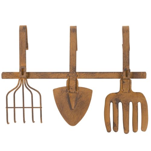 Krokskinne for hageredskaper, hagepynt, rive, spade og hakke; metallkledningsstativ laget av rustent metall, L33,5 cm | Floristik24.no