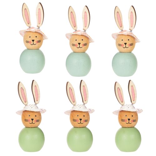 gjenstander Påskeharefigur i tre, vårdekorasjon, dekorasjon til hjemmet, mintgrønn, 9 cm, 8 deler