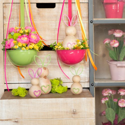 gjenstander Dekorativ trefigur av kanin med ståltrådører til moderne påskepynt, 11 cm, 4 deler