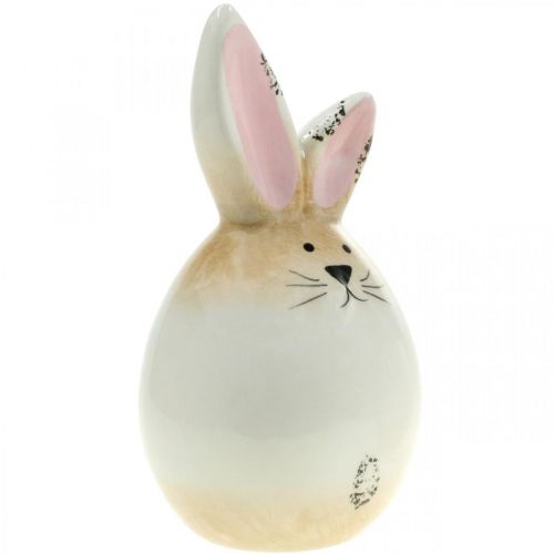 Floristik24 Påskehare keramikk hvit egg dekorativ figur kanin Ø6cm H11,5cm