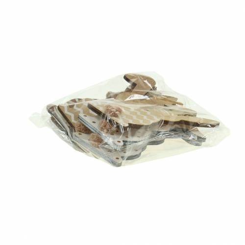 Floristik24 Påskehare til å henge krem, brun, naturlig tre assortert H11.5cm 6stk