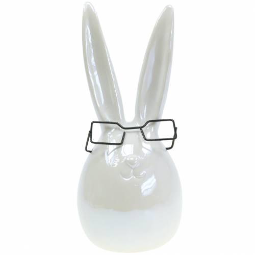 Floristik24 Påskehare med briller hvit perlemor keramikk H27cm