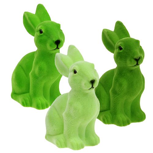Floristik24 Bunny flokket grønn 15cm 3stk