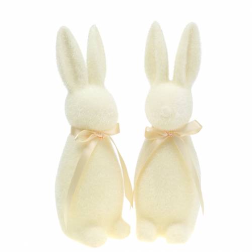 Floristik24 Bunny flocked hvit krem H30cm 2stk
