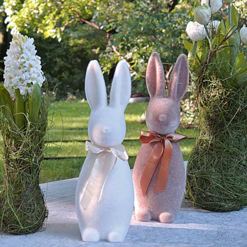 Floristik24 Bunny flocked kremhvit H49cm