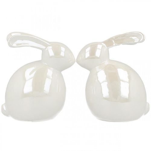 Floristik24 Påskehare, vårpynt, dekorativ kanin hvit, perlemor H12,5 cm 2 stk.