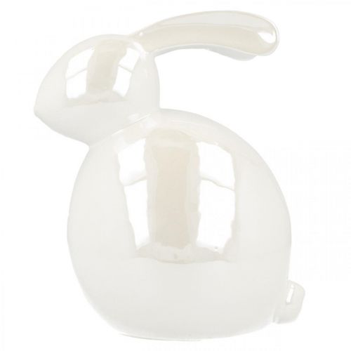 gjenstander Keramisk kanin, påskefigur, vårpynt, påskehare hvit, perlemor H17cm