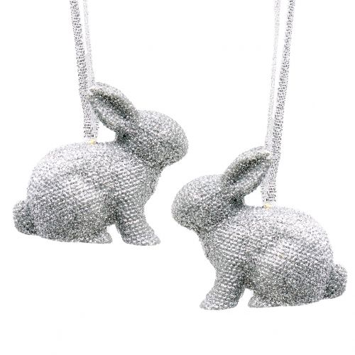 Floristik24 Bunny å henge sølvglitter 5cm 8stk