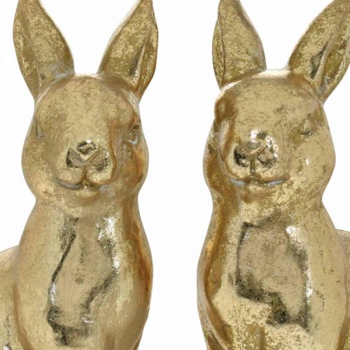 Dekorativ kanin i gull, kanin til å pynte, et par påskeharer, H16,5 cm 2 stk.