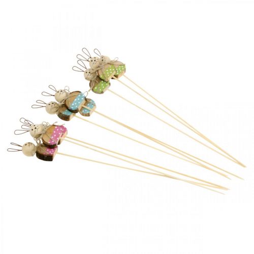 Floristik24 Kaninblomstplugg tre rustdekor Påskehare på pinne 8cm 9 stk