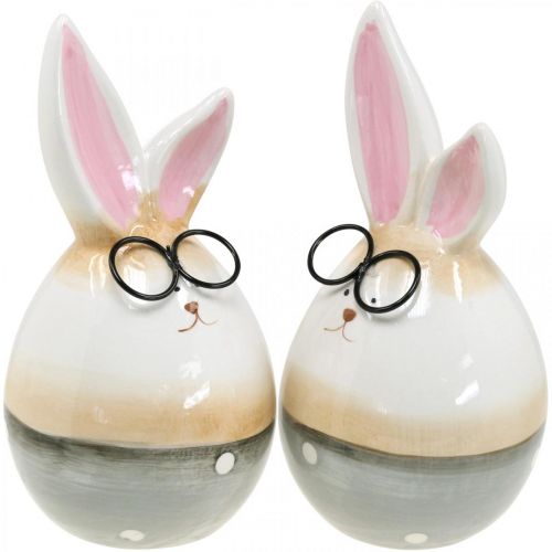 gjenstander Keramiske påskeharer med briller, påskedekorasjon par kaniner H19cm 2stk