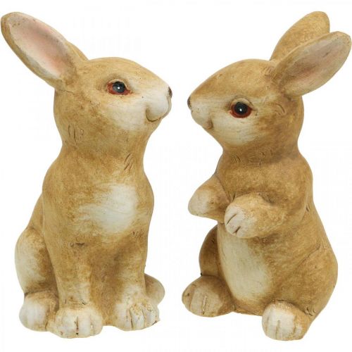 gjenstander Kanin sittende, keramisk dekorasjon, påske, par kaniner brune H15cm sett med 2