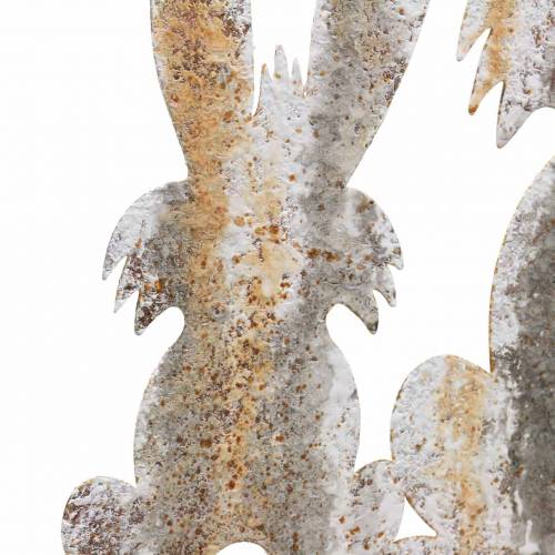 gjenstander Påskepynt kanin med barn til å feste rust bjørk utseende metall 25 × 32cm