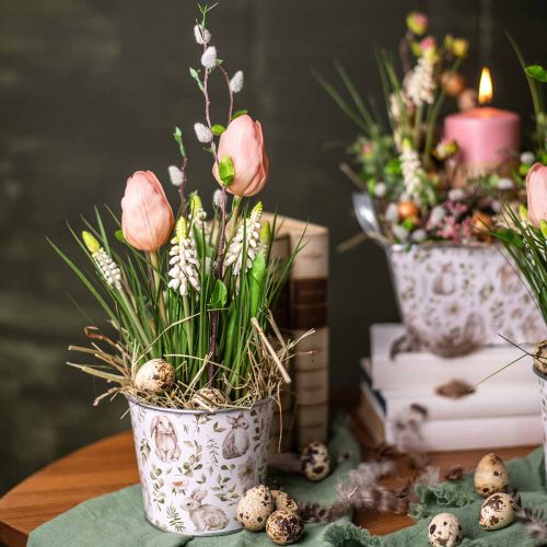 Floristik24 Bunny blomsterpotte påske metall cachepot Ø12cm H10,5cm