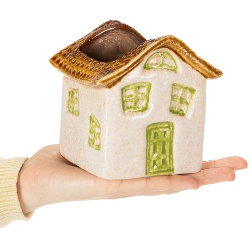 gjenstander Keramisk telysholder for hus, rustikk stil for en koselig atmosfære, 11 cm