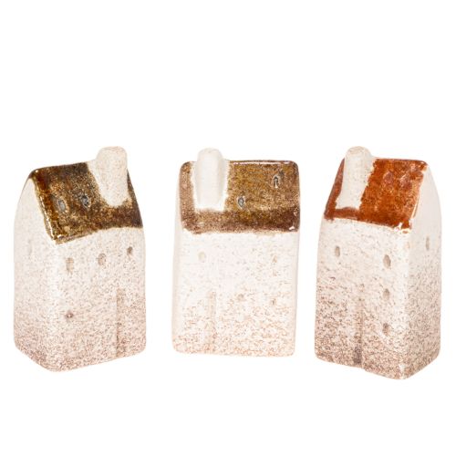 Dekorativt hussett i keramikk, miniatyrhus for stående, 7 cm, 3 deler