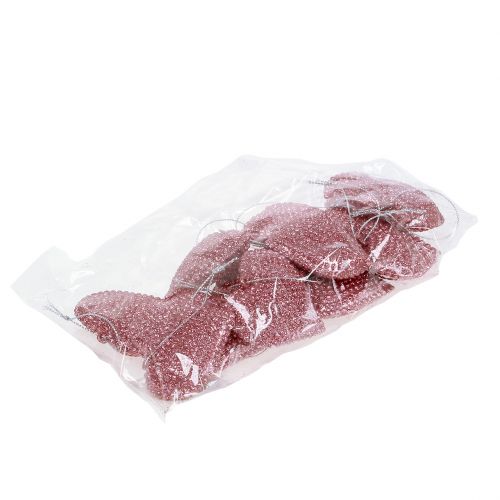 Floristik24 Hjerterosa å henge med glimmer 6,5 cm x 6,5 cm 12stk