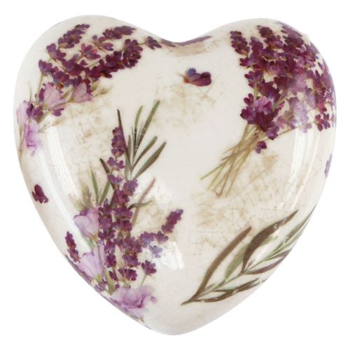 Hjertedekor keramisk dekor lavendel borddekor lertøy 8,5cm