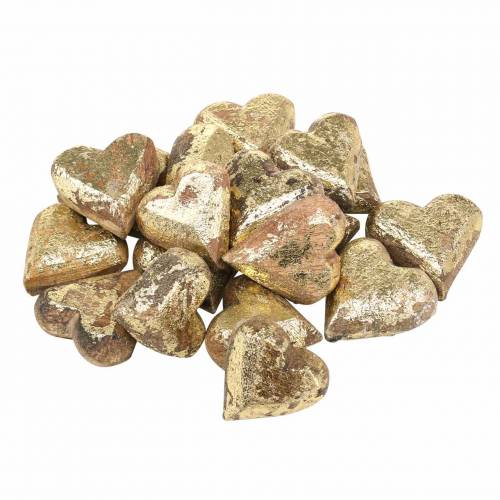 Floristik24 Hjerter av tre, naturlig, gyllent, sølv Mangotre 3,5–4,2 cm × 3,6–4,5 cm 18 stk.