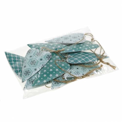 Floristik24 Dekorativ henger hjerte metall grønn hvit vintage 3,5x6,5cm 12stk