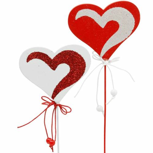 gjenstander Hjerte på pinne rød, hvit dekorativ hjerte dekorativ plugg Valentinsdag 16 stk