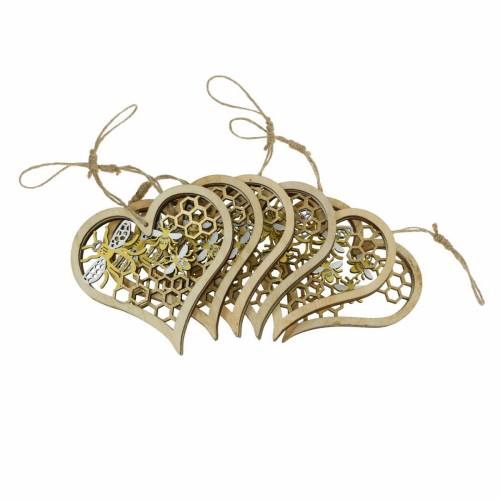 Floristik24 Dekorative hjertebier gult, gyllent trehjerte til oppheng av sommerdekorasjon 6 stk.