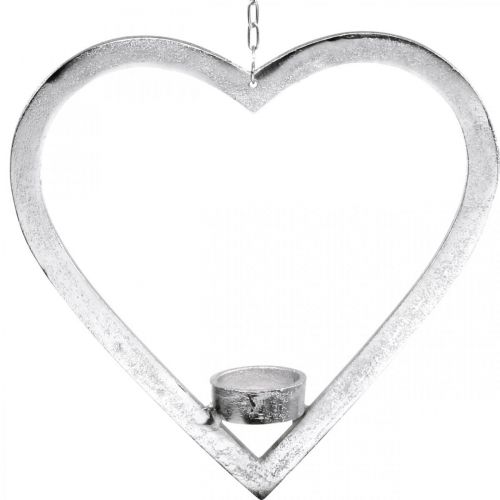 Floristik24 Hjerte å henge, telysholder til advent, bryllupsdekorasjon metall sølv H24cm