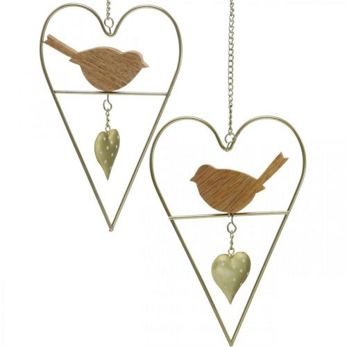 gjenstander Dekorative hjerter for oppheng av metall med fugleved 12×18cm 2stk