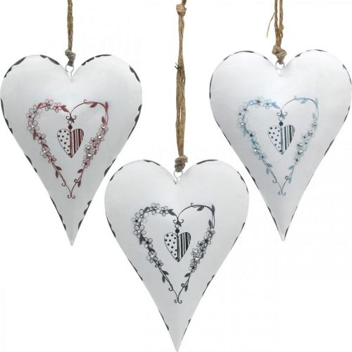 Floristik24 Dekorative hjerter for oppheng av metall hvitt metallhjerte 12×16cm 3stk