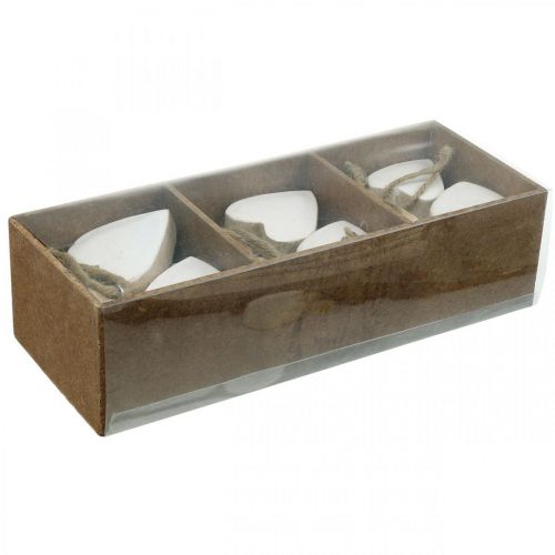 Floristik24 Trehjerter, dekorasjon for oppheng, Valentinsdag natur, hvit H5,5cm 18 stk.