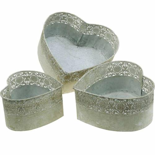 Floristik24 Hjerteplantekasse i metall Vintage sett med 3