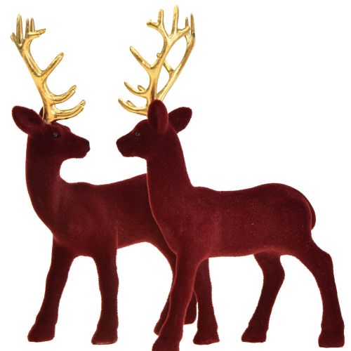 gjenstander Deer Deco Reindeer Bordeaux gullkalveflokket 20 cm sett med 2
