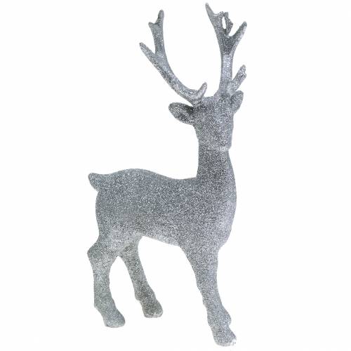 Floristik24 Deco figur hjort sølv glitter 25cm x 12cm