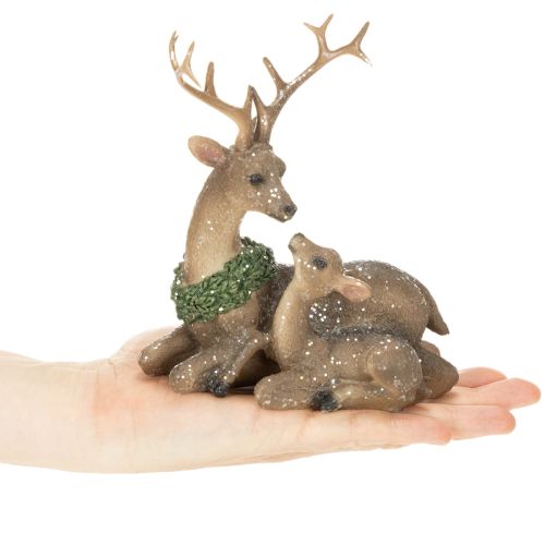 Dekorativ figur av en hjortefamilie med snø som vinterdekorasjon, 17 cm | Floristik24.no