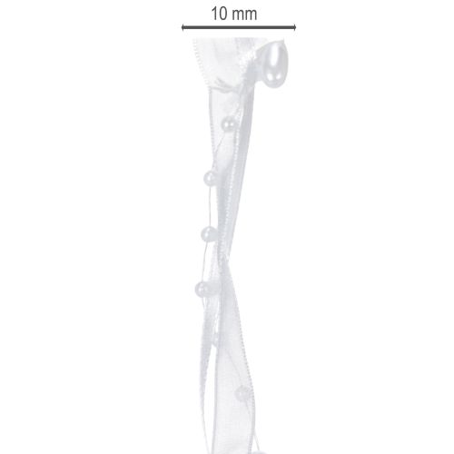 gjenstander Bryllupsdekorasjon organzabånd hvitt 10mm x 5m med hjerter og perler