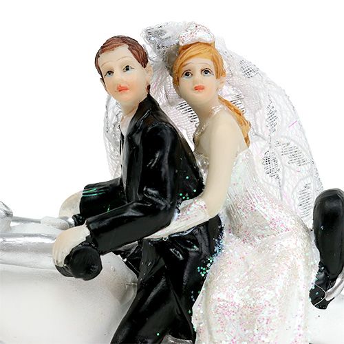 gjenstander Bryllupsfigur brudepar på motorsykkel 9 cm