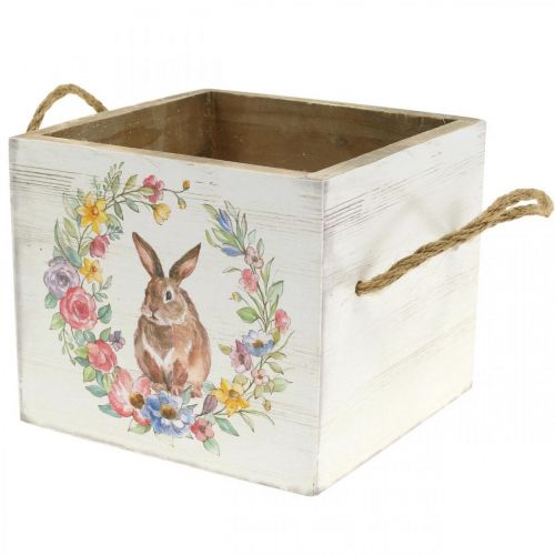 Floristik24 Deco Plantekar Shabby Wood White Bunny Planter 12×14×14cm