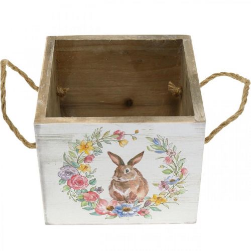 Floristik24 Deco Plantekar Shabby Wood White Bunny Planter 12×14×14cm
