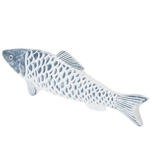 Trefisk i blått og hvitt, fiskedekorasjon, tremel, 35 cm, 1 stk. | Floristik24.no