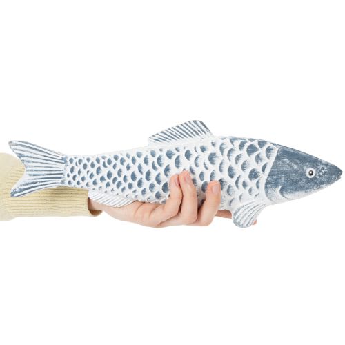 Trefisk i blått og hvitt, fiskedekorasjon, tremel, 35 cm, 1 stk. | Floristik24.no