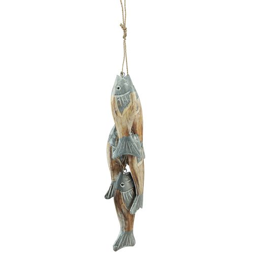 gjenstander Trefisk sølvgrå henger med 5 fisker tre 15cm