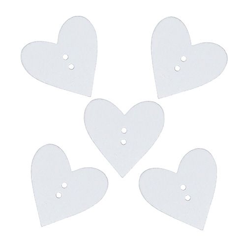 Hjerteknapper av tre 2,5 cm hvit 48p