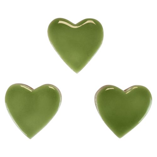 Floristik24 Trehjerter dekorative hjerter tre lys grønn blank effekt 4,5cm 8stk